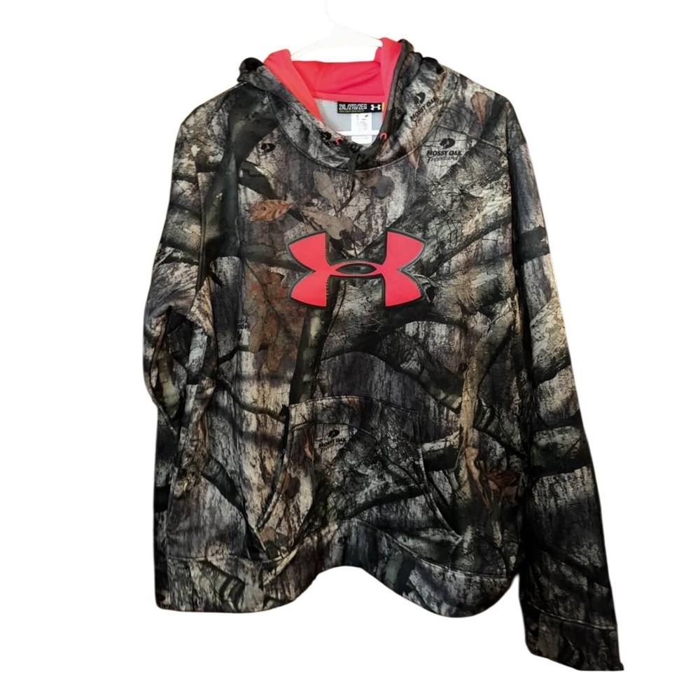 Under Armour Hoodie 2XL Camo Pink Mossy Oak Treestand Logo Pullover Sweatshirt